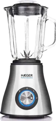 Zdjęcie produktu dla Haeger LQ-600.007A, Blender stołowy, 1,5 l, Funkcja pulse, Rozgniatacz do lodu, 600 W, Czarny, Stal nierdzewna, Przezroczysty