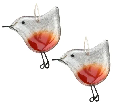 2er-Set Harz-Weihnachtsbaum-Deko Rotkehlchen