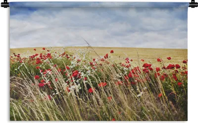 Produktbild von MuchoWow® Wandteppich Wandbehang Wolken - Blumen - Rot 60x40 cm Tapisserie Dekoration Wandtuch - Wanddekorationen