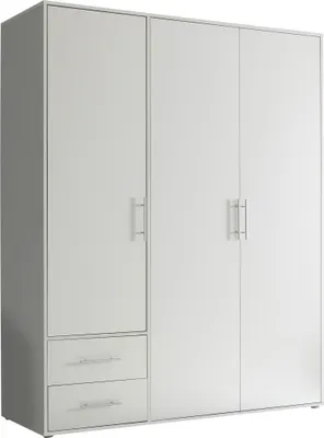 Produktbild von Kleiderschrank "Valencia" in Weiß mit 2 Schubladen und 3 Türen. Abmessungen (BxHxT) 155x195x60 cm