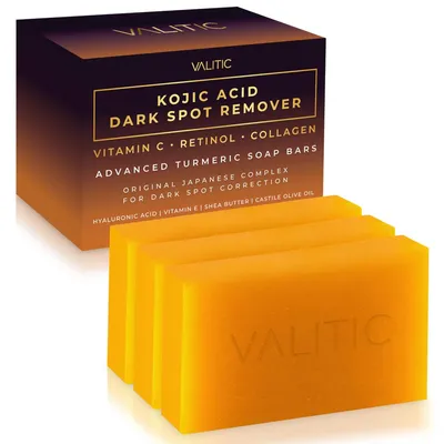 Produktbild von VALITIC Kojic Acid Seifenstück – Japanischer Komplex mit Vitamin C, Retinol, Kollagen, Kurkuma, Hyaluronsäure, Vitamin E und Sheabutter (3er-Pack)