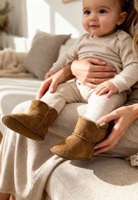 Produktbild von Baby Lammfellschuhe MIT KLETTVERSCHLUSS Beige - Weich, warm & rutschfest - Schuhgröße: EUR 18-19