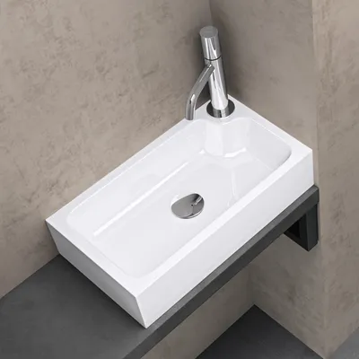 Produktbild von doporro Aufsatzwaschbecken Mineralguss-Waschbecken BTH: 46x26x11cm, Weiß Handwaschbecken für Badezimmer, Form: Eckig Rechts Col101