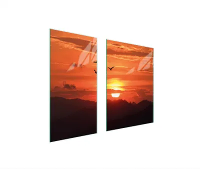 Produktbild von Herdabdeckplatten 2 teilig 75x52 Glaskeramikkochfeld Abdeckung Glas Schneidebrett Vögel Orange