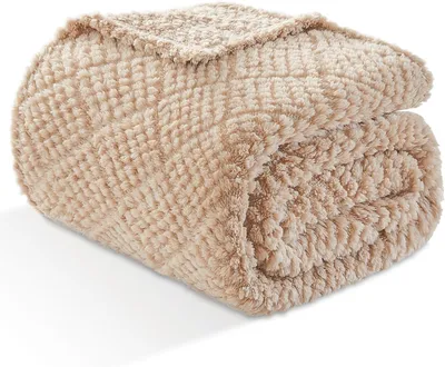 Productafbeelding van Fleece deken 150x200 cm, flanel, ruitpatroon, beige, voor bank