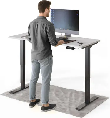 Produktbild von DESKSPACE PRO Plus Elektrisch höhenverstellbarer Schreibtisch, 140x70 cm Stehpult mit Memory-Funktion, Weiße Tischplatte, Schwarzes Gestell