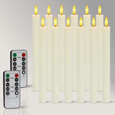 Produktbild von LED Stabkerzen mit Fernbedienung,Flammenlose Tafelkerzen mit TimerfunktionLED-Kerzen mit Streifendesign,12er Set,für Hochzeit und Party