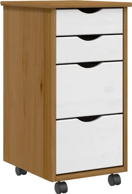 Image de Armoire roulante avec tiroirs MOSS bois de pin marron miel