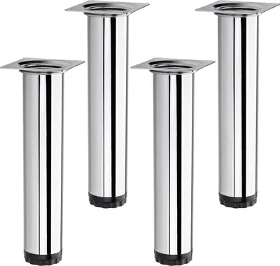 Produktbild von 4 Stück Möbelfüße BRAVO Höhe 200 mm (+ 10 mm) Ø 40 mm Chrom poliert höhenverstellbare Schrankbeine aus Stahl belastbar bis 50 kg pro Stützfuß SOTECH