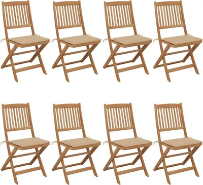 Image de Chaises pliables de jardin lot de 8 avec coussins Bois d'acacia