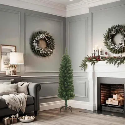 Produktbild von vidaXL Künstlicher Weihnachtsbaum Schlank mit Ständer Grün 120 cm PVC