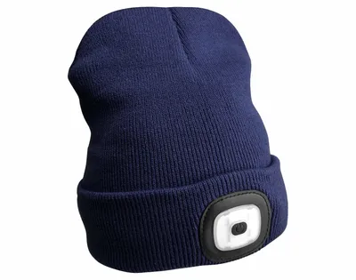 Imagen del producto de Gorro con linterna frontal, 180 lúmenes, recargable por USB, talla única, algodón/PE, color azul