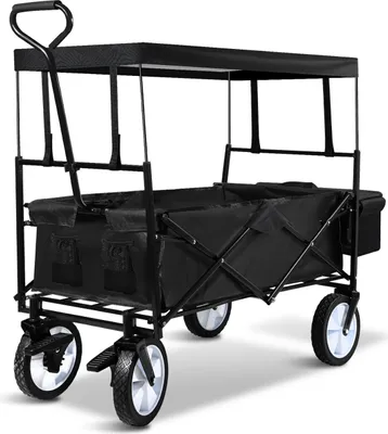 Produktbild von Aopunly Bollerwagen mit Dach Schwarz faltbar Handwagen Klappbar Gartenwagen Transportwagen