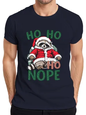 Immagine prodotto di HO HO HO NOPE Procione di Natale Babbo Natale Regalo Divertente Maglietta da Uomo, Marina, XXL