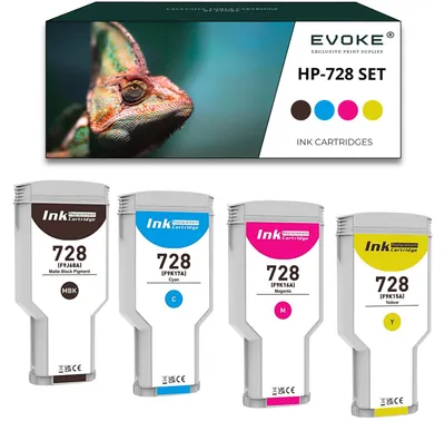 Produktbild von Evoke kompatible Tinte für HP 728 729 4x:Mattschwarz,Cyan,Magenta,Gelb 1200 ml DesignJet T730 T830