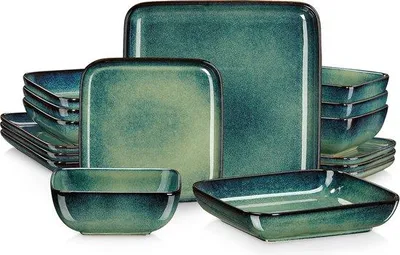 Immagine prodotto di Set di stoviglie Famanu, 16 pezzi – per 4 persone – in Vetroceramica – blu/verde