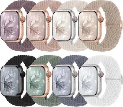 Productafbeelding van 8 Gevlochten Horlogebandjes voor Apple Watch 38 mm, 40 mm, 41 mm, 42 mm, 44 mm, 45 mm, 46 mm - Elastisch Nylon Polsbandje voor Apple Wat