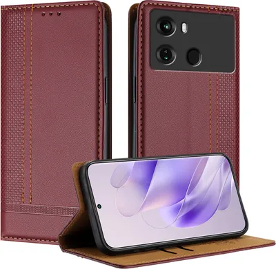 Produktbild von Handyhülle für itel P40 Leder Flip Klappbare Schutzhülle mit Standfunktion Dunkelrot