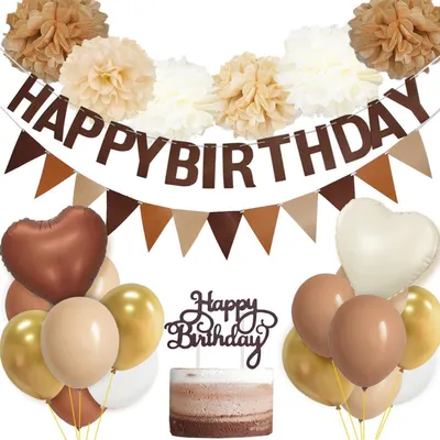 Immagine prodotto di Set di decorazioni per compleanno, beige e marrone, con pon pon e ghirlanda