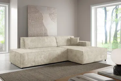 Produktbild von Masseno Ecksofa TESSO R-S mit Schlaffunktion L-Form, Sofa mit Bettkasten, Wohnzimmersofa, Couch, Soffa, Bettsofa, Couchgarnitur- Creme, TILIA 03