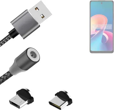 Produktbild von K-S-Trade Hochwertiges Magnet-Lade-kabel Sync-Kabel Daten-Kabel kompatibel mit TCL 50 XE 5G mit USB-Typ-C-Anschluss und Micro-USB-Anschluss 2A bis zu
