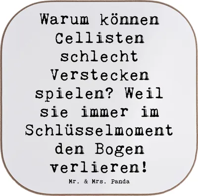 Produktbild von Mr. & Mrs. Panda Untersetzer Tasse Spruch Cello Schlüsselmoment - Weiß - Geschenk, für Gläser, Musiker, Musikinstrument, Lernen, Musik, Streichinstrument, Instrument