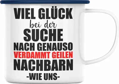 Produktbild von Trendation - Trendation - Nachbarn Abschied Geschenk Emaille Tasse Abschiedsgeschenk Nachbarin Nachbar Bester Nachbar (Blau)