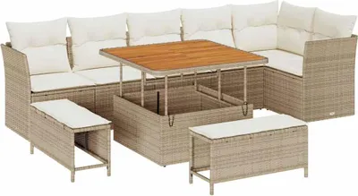 Immagine prodotto di Set da giardino vidaXL, 9 pezzi, colore beige e crema, con 6 posti a sedere