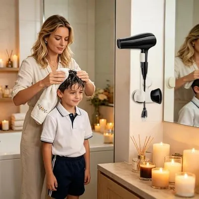 Produktbild von Wandhalterung für Haartrockner mit Organizer – ideal für Badezimmer, Schlafzimmer, Salon, Haus, Hotel und Schlafsaal