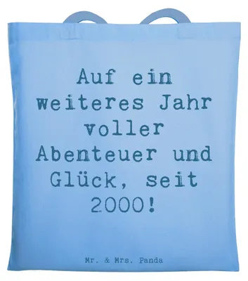 Produktbild von Mr. & Mrs. Panda Tote Bag Spruch 2000 Geburtstag Abenteuer Glück - Sky Blue - Geschenk, dokumententasche, Einkaufstasche, Geburtsjahr, Geburtstagsgeschenk, Uni Tasche