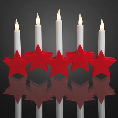 Produktbild von LED Leuchter Sterne rot Motiv Weihnachten Winter Kerzen Batterien 5 LED warmweiß