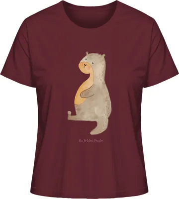 Produktbild von Mr. & Mrs. Panda Damen T-Shirt Otter Bauch Größe L - Burgundy - Geschenk, Satt, Zufrieden, voll Gefuttert, Oberteil, Sommershirt, dick, Baumwoll, Basic Shirt, Sportmuffel