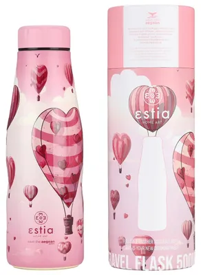 Image de Estia | Gourde - Bouteille isotherme - Bouteille d'eau - rose - 500 ml - en acier inoxydable - Thermos - Cœurs