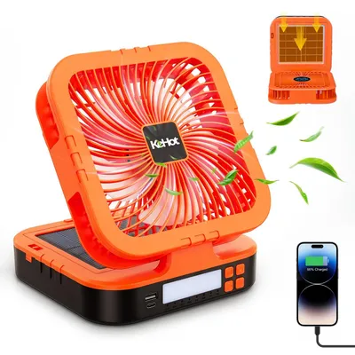 Produktbild von Kehot Solar Campingventilator mit LED Licht, USB-C & Solarladung, 4000mAh Akku, 90° Oszillation, 4 Windstufen, Powerbank, Faltbarer Outdoor Ventilator