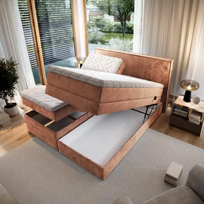 Produktbild von TRADA Elektrish verstellbar Boxspringbett Positano 140x200 mit Bettkasten Taschenfederkern Matratze 9 Zonen Topper Braun