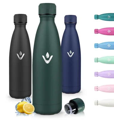 Immagine prodotto di Borraccia termica in acciaio inossidabile, capacità 750 ml, con isolamento a doppia parete sottovuoto, colore blu scuro e verde oliva