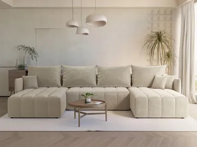 Produktbild von LetSit Ecksofa Pola U Monolith U-förmig Freistehendes Loungesofa Kompakt Schlaffunktion Schmutzabweisend Bettzeuglagerung Für Wohnzimmer Beige