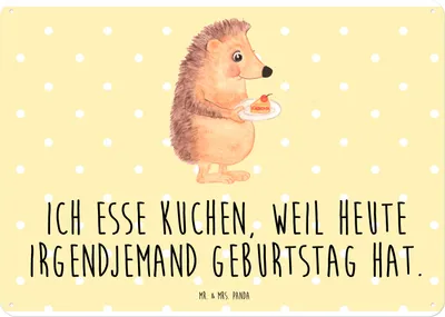 Produktbild von Mr. & Mrs. Panda Schild Igel Kuchenstück DIN A4 - Gelb Pastell - Geschenk, Backen, Kuchen, Wandbild, Türschild, Geburtstagskuchen, Magnetschild, Torte, tafel, Blechschild