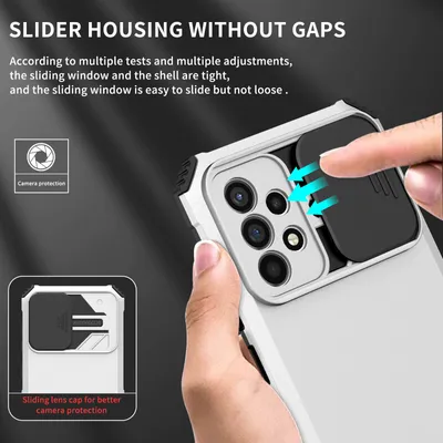 Immagine prodotto di Custodia per Samsung Galaxy A52S 5G / A52 5G / A52 4G robusta a doppio strato, protezione militare con kickstand e protezione fotocamera scorrevole Bianco