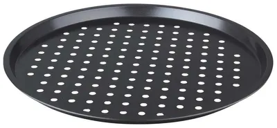 Pizzaplatte 33 cm, antihaftbeschichtet, perforiert, rund, schwarz