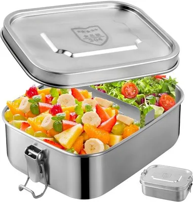 Produktbild von Edelstahl-Lunchbox 1000ml, lekvrij, mit Schiebevorrichtung, für Schule, Reisen