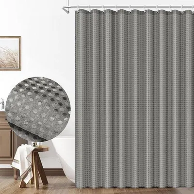 Productafbeelding van Unyqoos® douchegordijn met wafelpatroon, 180 x 180 cm, polyester – waterafstotend en kreukbestendig, inclusief gordijnringen, stijlvol voor douche en bad