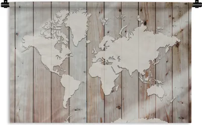 Produktbild von MuchoWow® Wandteppich Wandbehang Weltkarte - Holz - Einfach 120x80 cm Tapisserie Dekoration Wandtuch - Wanddekorationen - Wandtücher
