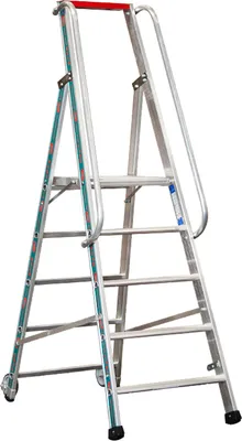 Produktbild von Euro-Profi Alu Podestleiter mit großem Standpodest Mod. S326 - Stufenanzahl: 5, Länge: 2,25 m