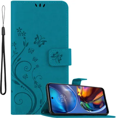 Obrázok produktu pre Cadorabo kryt pre Motorola MOTO E32 4G / E32S in FLORAL BLUE Ochranný kryt v kvetinovom dizajne s magnetickým zapínaním, funkciou stojana a slotmi na karty Flipové puzdro Flower Cover Etui Handy Klapp Hülle Book Tasche