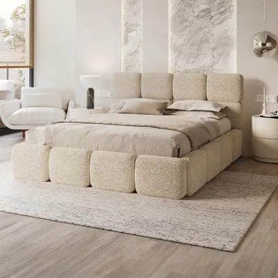 Produktbild von FDM Bett CLOUDY Cleo 140x200 cm Polsterbett mit Lattenrost aus Metall Bettkasten Stauraumbett creme