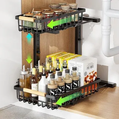 Produktbild von Famanu Unterbauorganizer verstellbar - ausziehbare Aufbewahrungslösung - für Küche und Bad - aus langlebigem Kunststoff