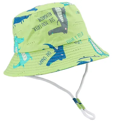 Produktbild von Sonnenhut Kinder mit breiter Krempe, verstellbar, Baumwolle & Mesh, Grün, Dinosaurier-Motiv