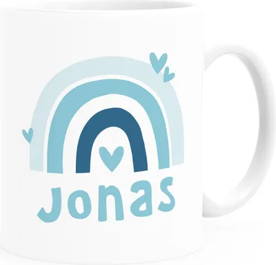 Produktbild von Kindertasse Kunststoff Regenbogen mit Herzen Skandi Stil personalisierte Namenstasse für Mädchen Jungen SpecialMe® Jungs weiß Kunstoff-Tasse