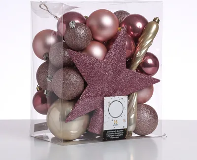 Christbaumkugel - Weihnachtskugel - bruchfest - glänzend matt glitzernd - champagner rosa - 33er Set